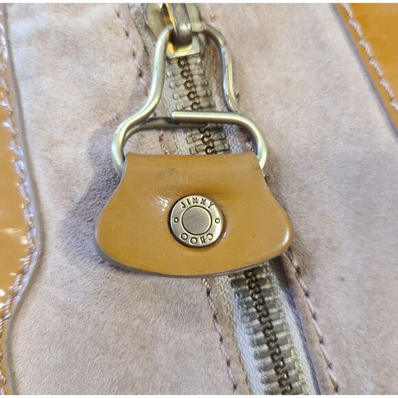 Jimmy Choo "Mandah" Camel Patent Leather & Suede Expandable Hobo Bag w/ COA - Picture 8 of 14